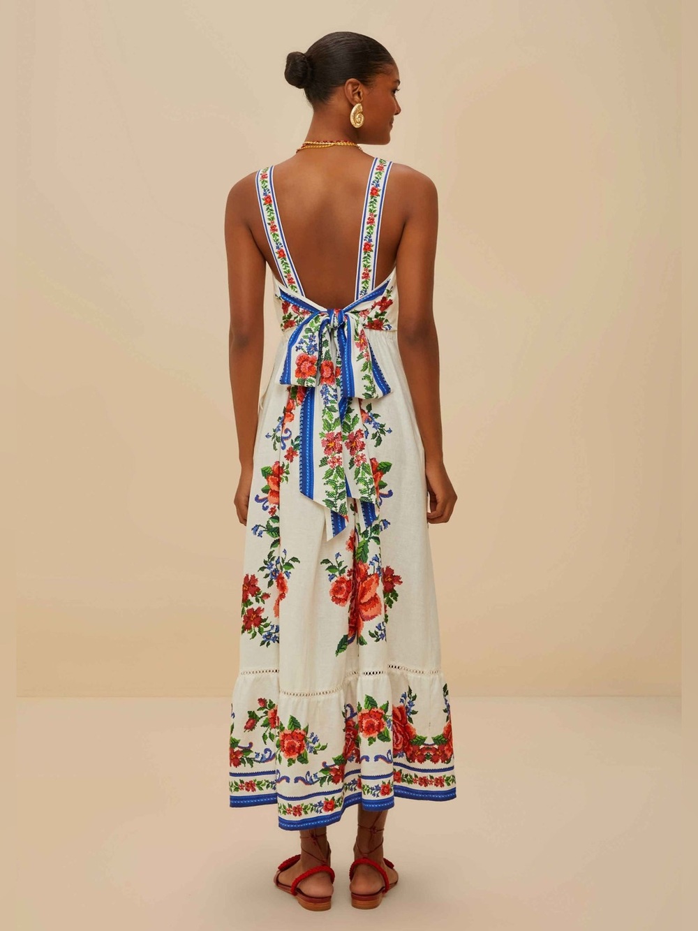 Farm Rio Off-White Flower Tapestry Maxi Dress - Picture 7 of 12